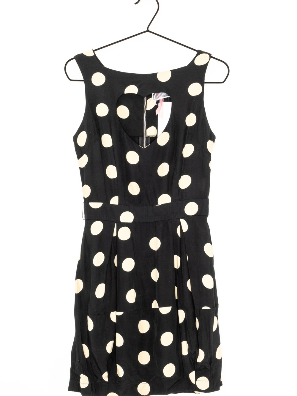 Lipsy London Retro Black Polka Dot cutout Heart Dress Cream Dots XS S